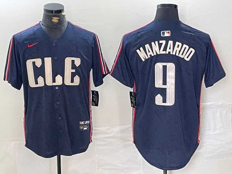 Mens Cleveland Guardians #9 Kyle Manzardo Navy 2024 City Connect Limited Stitched Jersey